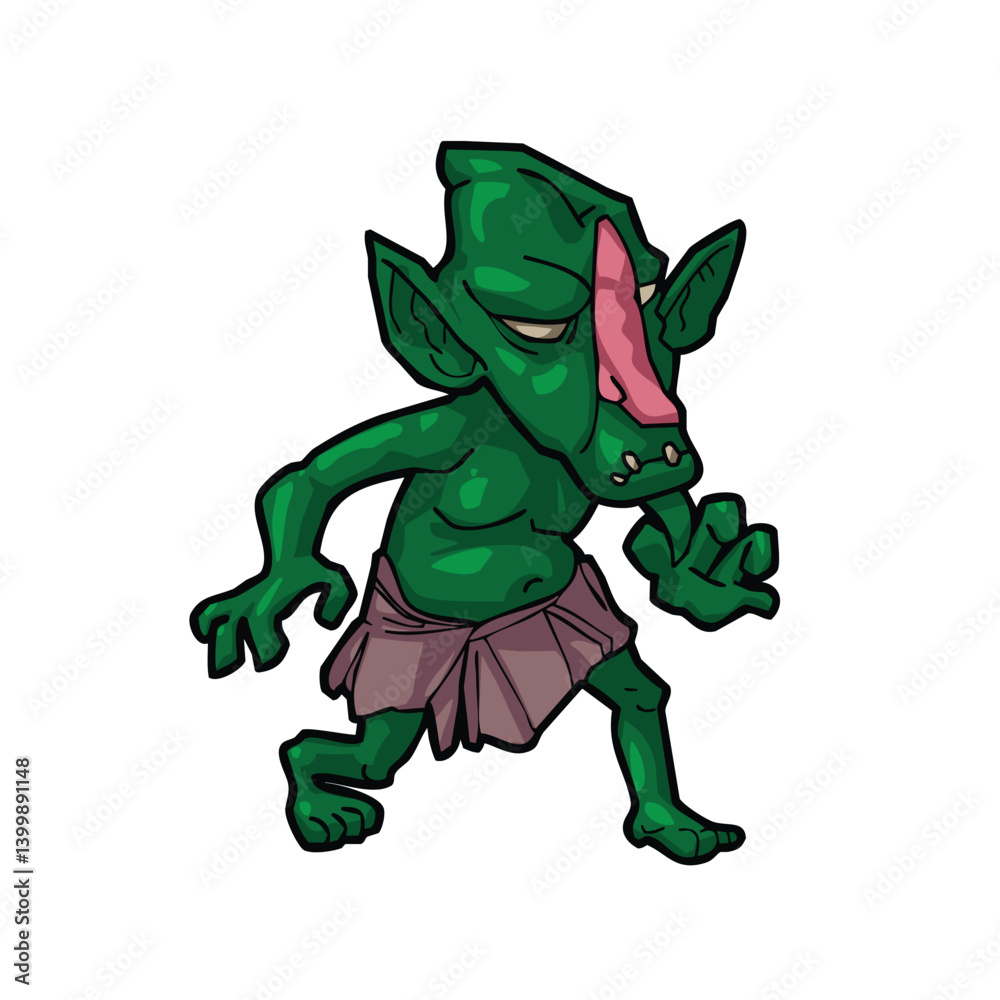 Cartoon Goblin Character Vector – Funny Green Fantasy Creature with Big Ears and Sharp Teeth Cartoon Goblin Character Vector – Funny Green Fantasy Creature with Big Ears and Sharp Teeth