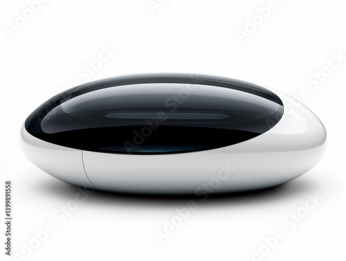 Modern white and black oval-shaped device, glossy finish, technology design on white background