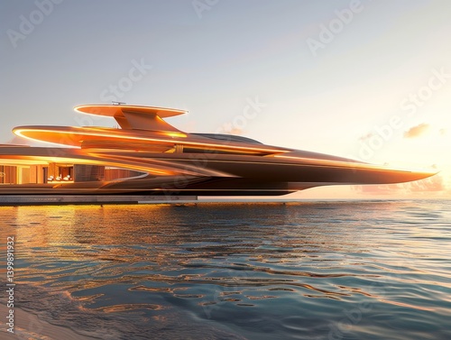 Luxurious modern yacht gleaming in sunlight, cruising tranquil ocean waters
