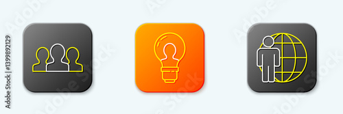 Set line Users group, Head with lamp bulb and hunting icon. Vector