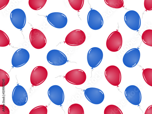 Seamless pattern design of red and blue balloons floating on white background, for background, wallpaper, wrapping paper or other decorative purposes.