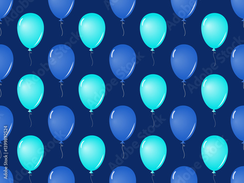 Seamless pattern design of light and dark blue balloons floating on dark blue background, for background, wallpaper, wrapping paper or other decorative purposes.
