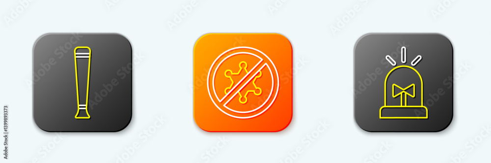 Set line Police rubber baton, Protest and Flasher siren icon. Vector Set line Police rubber baton, Protest and Flasher siren icon. Vector