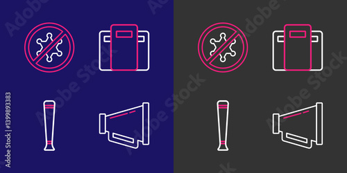 Set line Megaphone, Police rubber baton, assault shield and Protest icon. Vector
