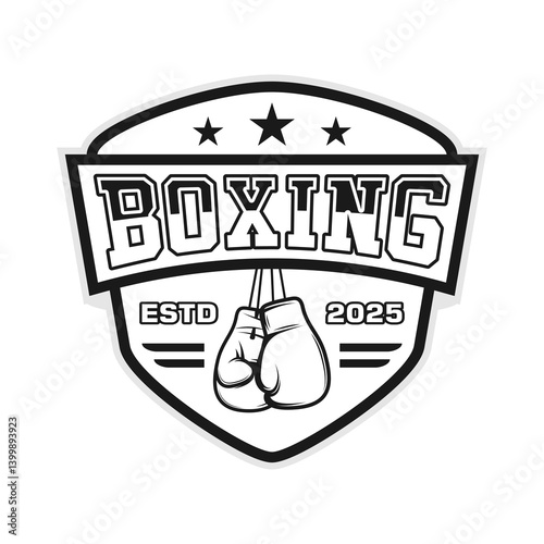 Boxing club academy logo emblem vector design monochrome