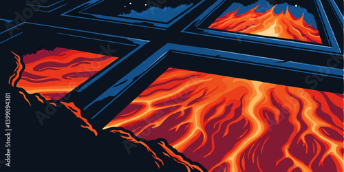 Lava Flow Seen Through Window Frame