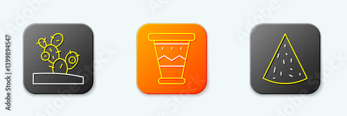 Set line Cactus, Mexican drum and Nachos icon. Vector