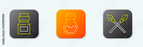 Set line Poison in bottle, and Crossed medieval spears icon. Vector