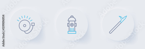 Set line Metal pike pole, Fire hydrant and Ringing alarm bell icon. Vector