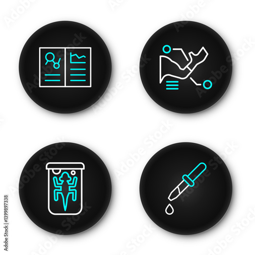 Set line Pipette, Experimental animal, Prosthesis hand and Clinical record icon. Vector