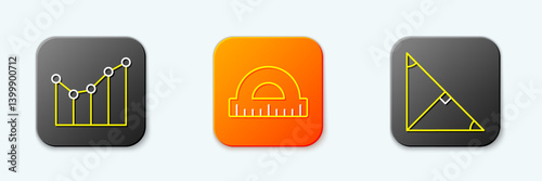 Set line Graph, schedule, chart, diagram, Protractor and Angle bisector of triangle icon. Vector