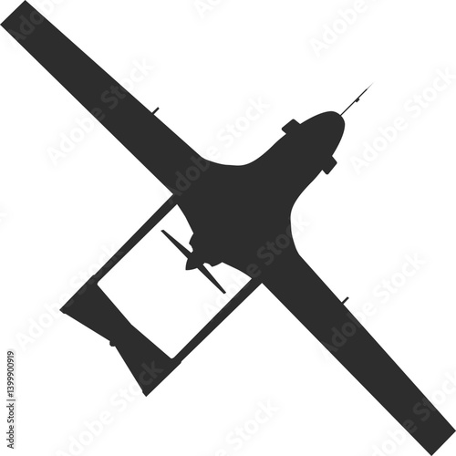 Bayraktar strike drone icon, top view icon, black silhouette.