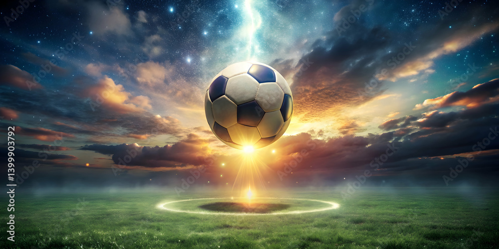 Fototapeta premium Magical football floating above glowing field