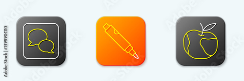 Set line Speech bubble chat, Marker pen and Apple icon. Vector