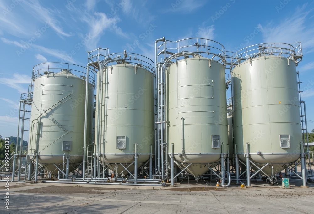 Biogas plant. Tanks for biofuel production. Biogas plant. Tanks for biofuel production.
