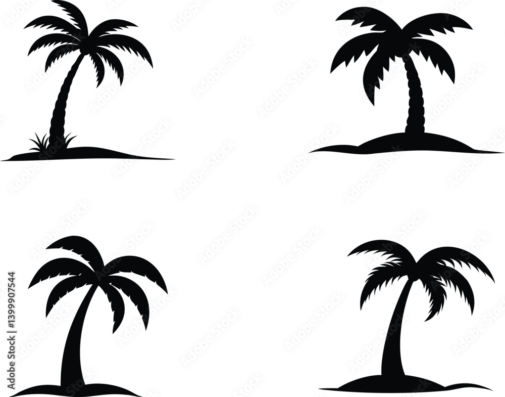 Fototapeta premium Palm Tree Silhouettes set vector illustration. 