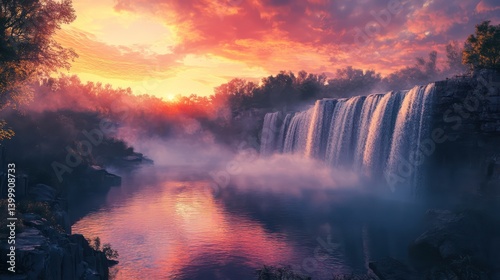 Fototapeta Naklejka Na Ścianę i Meble -  Beautiful sunrise waterfall landscape
