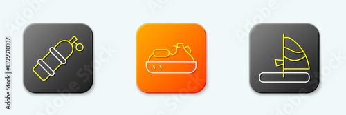 Set line Aqualung, Jet ski and Windsurfing icon. Vector