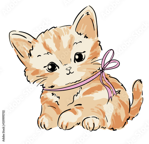 Hand Drawn cute cat sketch vector illustration, Kids Print design, children trend print on t-shirt