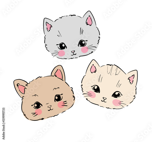 Hand Drawn cute cat sketch vector illustration, Kids Print design, children trend print on t-shirt