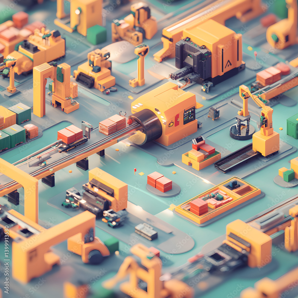 Obraz premium Manufacturing process overview modern factory digital art industrial environment aerial perspective technology insights