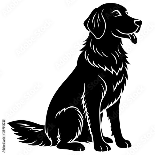 Loyal golden retriever sitting happily silhouette