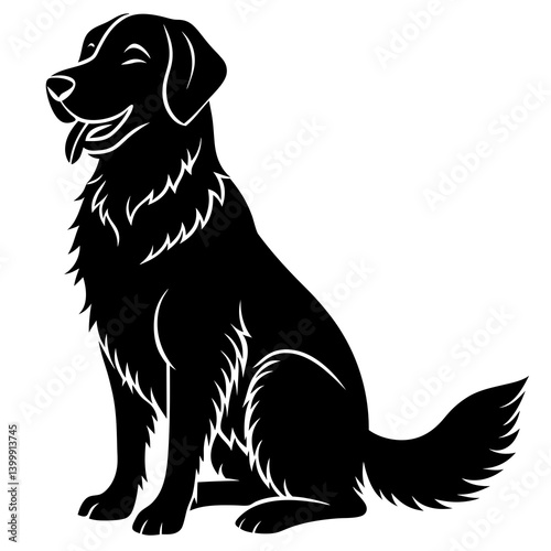 Loyal golden retriever sitting happily silhouette