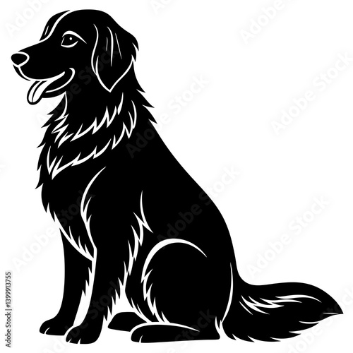 Loyal golden retriever sitting happily silhouette