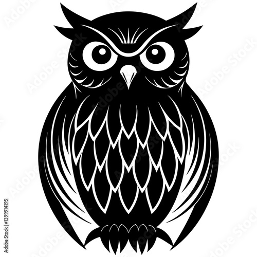 Majestic  Owl with piercing eyes silhouette