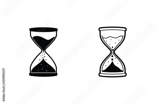 Two Hourglasses In Black And White Illustration Vector Time Concept