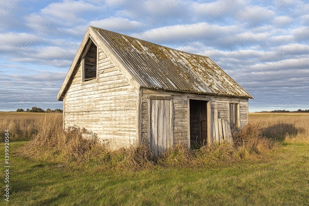 Aged shed in a golden field Aged shed in a golden field