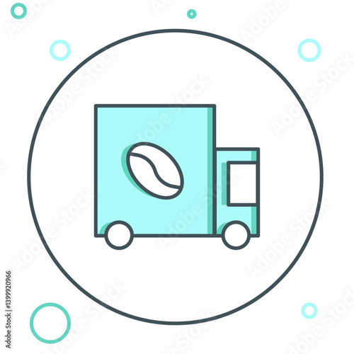 Line Coffee street truck machine icon isolated on white background. Delivery coffee. Colorful outline concept. Vector
