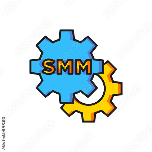 Color SMM icon isolated on white background. Social media marketing, analysis, advertising strategy development. Flat filled outline style with shadow. Vector