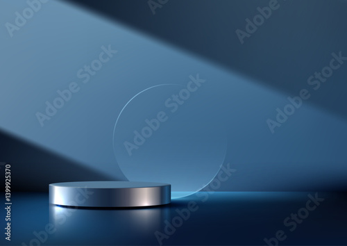 sleek modern product showcase on silver podium with reflective surface minimalist luxury mockup
