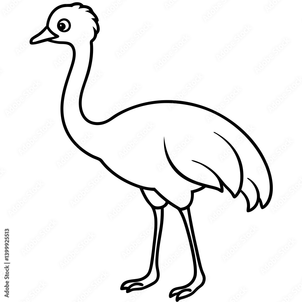 Obraz premium Minimalist cartoon Emu coloring page for children