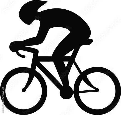 Minimalist bicycle rider graphic, ideal for logo concepts and active lifestyle illustrations.
