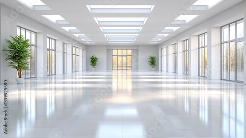 Wallpaper Mural Spacious Modern White Room with Glossy Floors and Large Windows Natural Light Torontodigital.ca