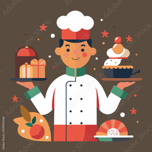 Vector art illustration of a person serving food on Christmas Day