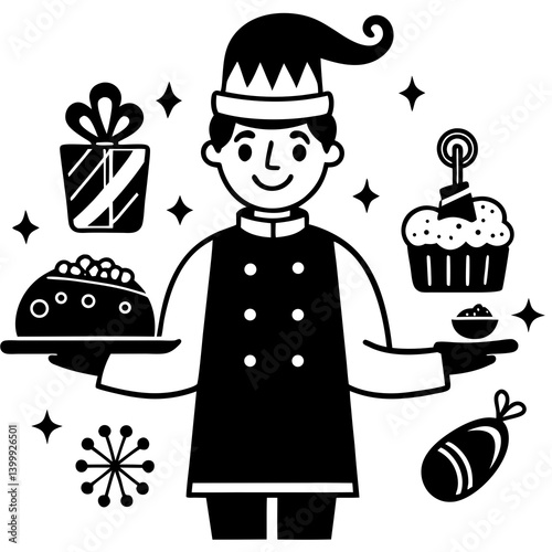 Vector art illustration of a person serving food on Christmas Day