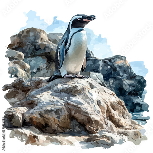 watercolor of Yellow-eyed Penguin, vector, isolated on a white background.