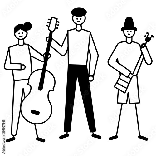 Musicians vector hand drawn characters on line art