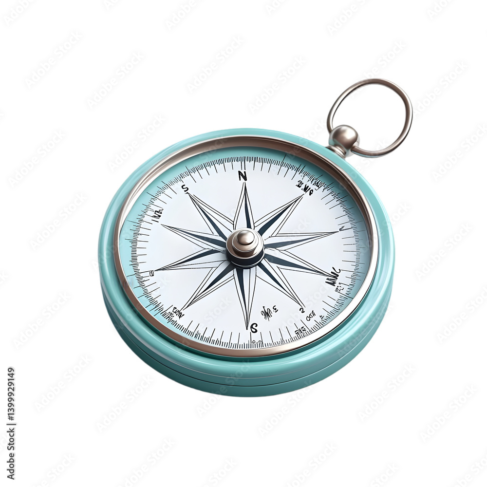 A teal compass, showing the cardinal directions. A teal compass, showing the cardinal directions.