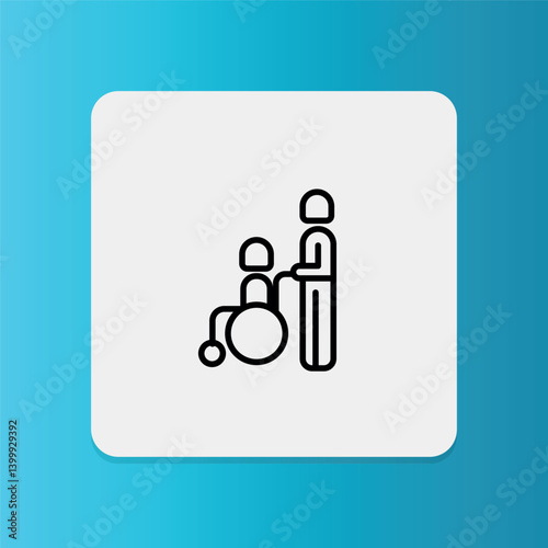 An elderly care icon showing a caregiver assisting an older adult seated in a wheelchair.