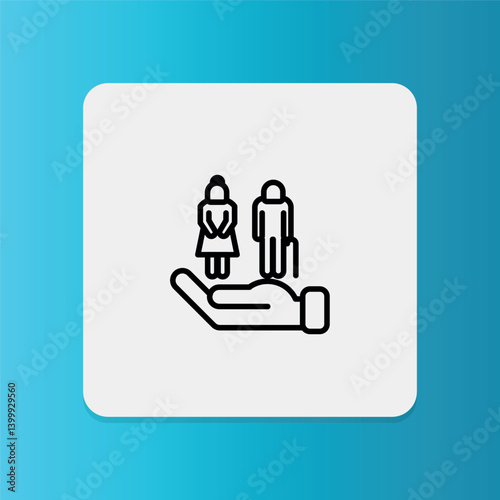 Symbol of health care, protection, and love, with hands holding a heart containing a human figure.