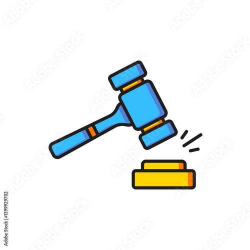 Color Auction hammer icon isolated on white background. Gavel - hammer of judge or auctioneer. Bidding process, deal done. Auction bidding. Flat filled outline style with shadow. Vector