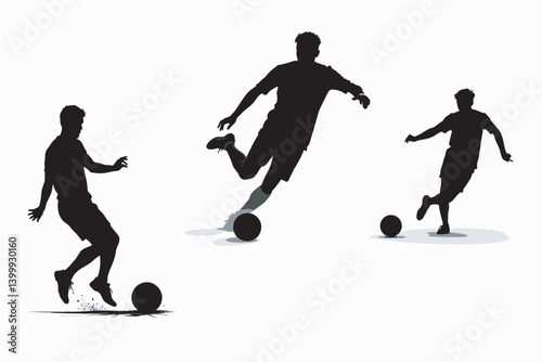 Soccer Players Silhouettes in Action on White Background
