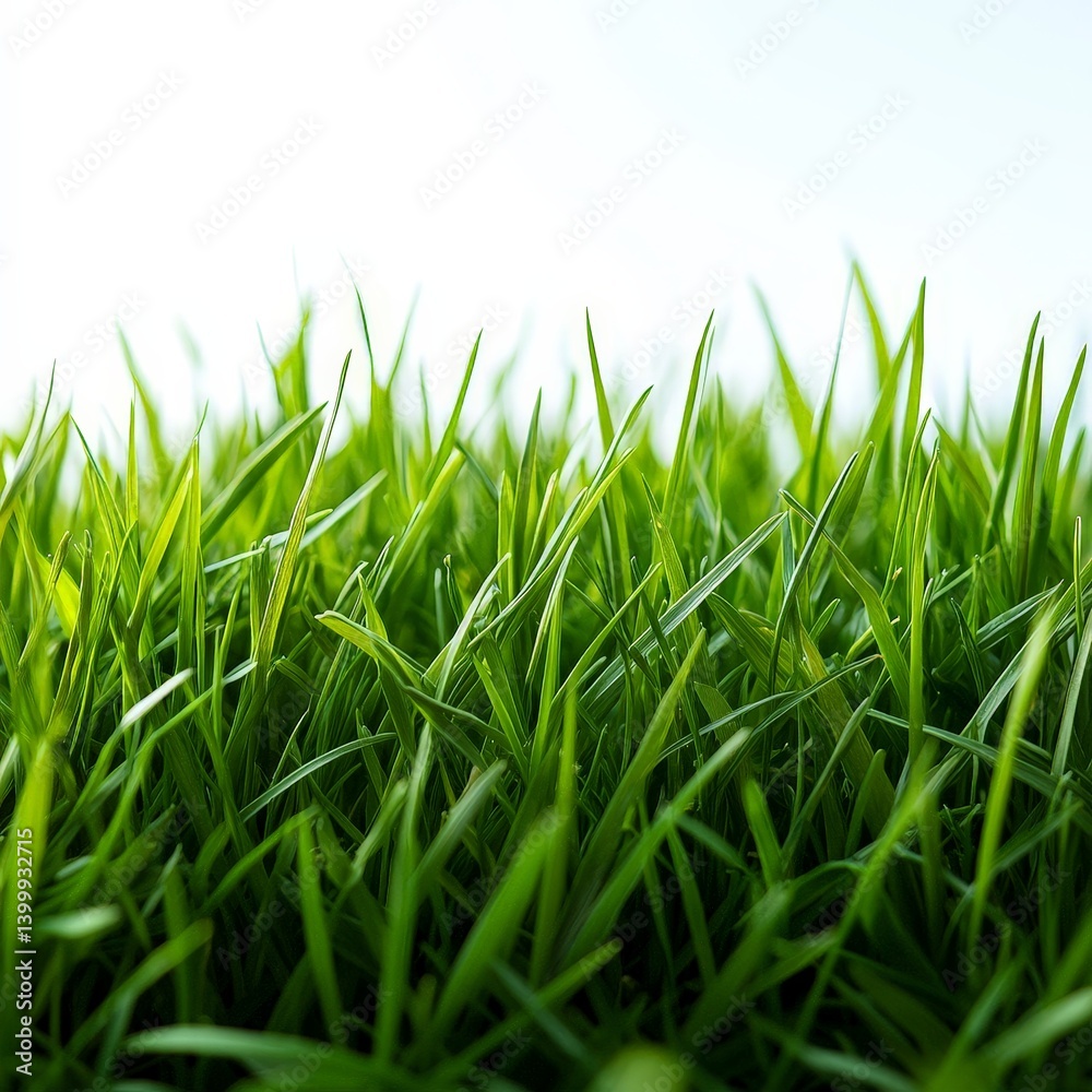 Fototapeta premium Vibrant Green Grass on White Background - Clean and Fresh Nature Image