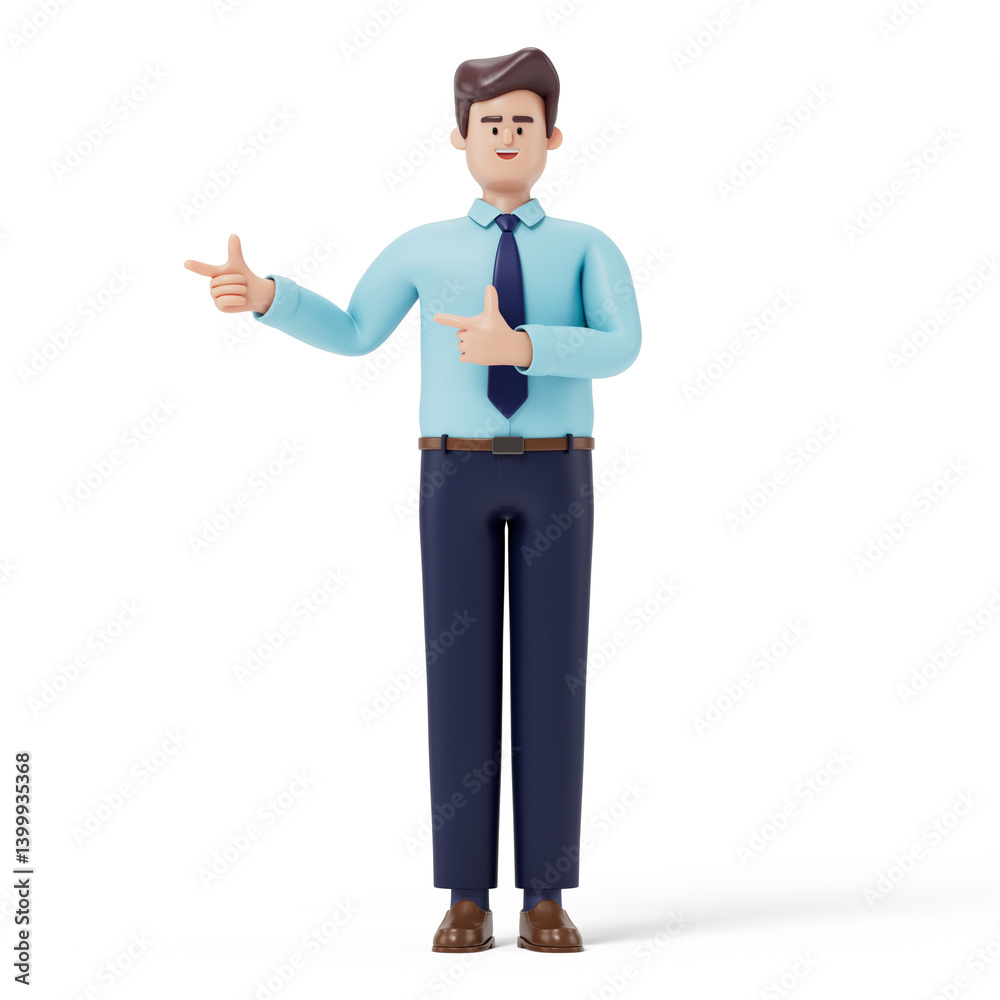 The gesture of pointing to one side, It can be used to direct attention to something or someone, or to introduce a topic or idea. 3D rendering, conceptual image. Isolated on white background. The gesture of pointing to one side, It can be used to direct attention to something or someone, or to introduce a topic or idea. 3D rendering, conceptual image. Isolated on white background.