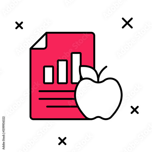 Filled outline Diet plan icon isolated on isolated on white background. Concept of fitness marathon, proper nutrition, healthy food, beautiful body, vegetables, slimming. Vector