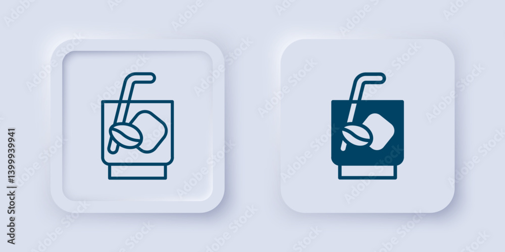 Filled and outline Espresso tonic coffee icon isolated on grey background. Square button. Vector Filled and outline Espresso tonic coffee icon isolated on grey background. Square button. Vector